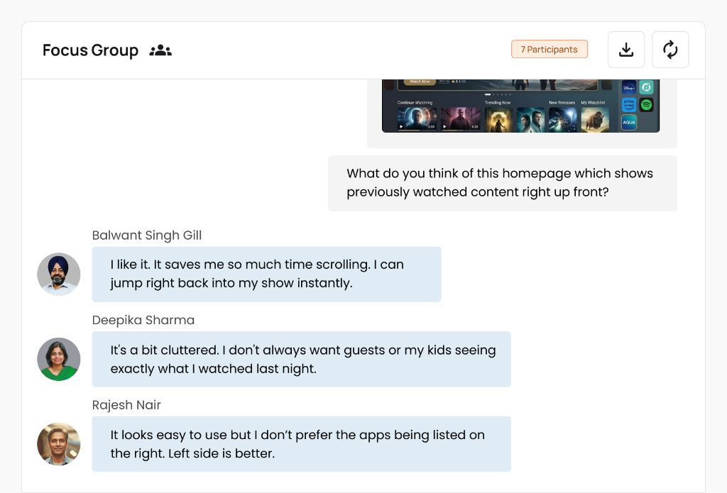 Simulated Focus Groups Interface