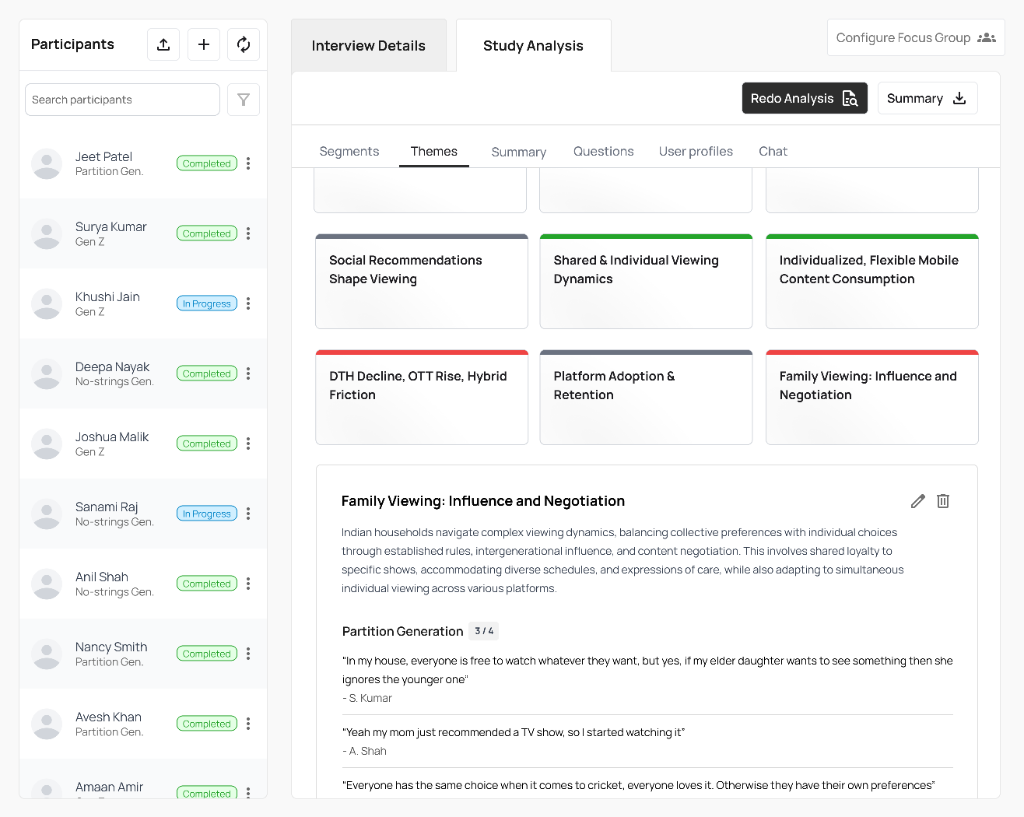 Thematic Analysis Study Analysis Interface